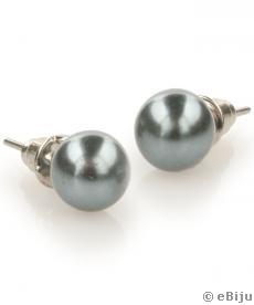 Cercei perle gri inchis, 0.8 cm