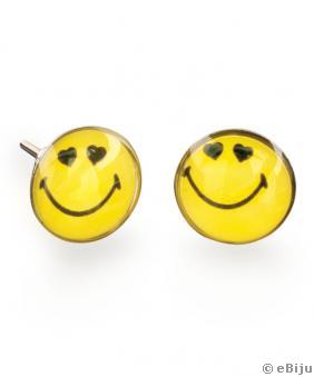 Cercei smiley, galbeni cu ochi in forma de inimioare