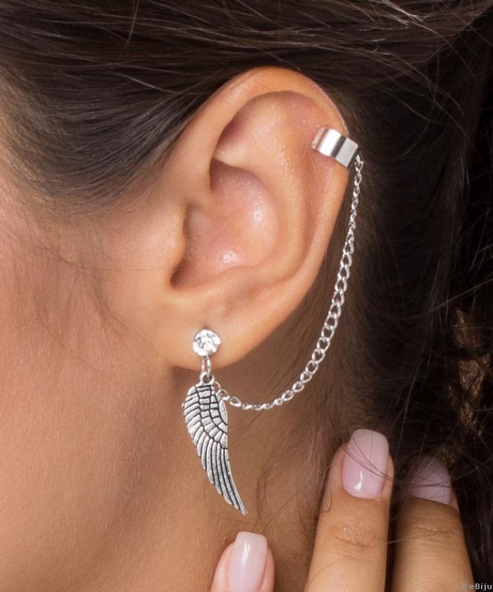 Cercei tip "ear cuff" dubli, cu lanţ şi aripioară