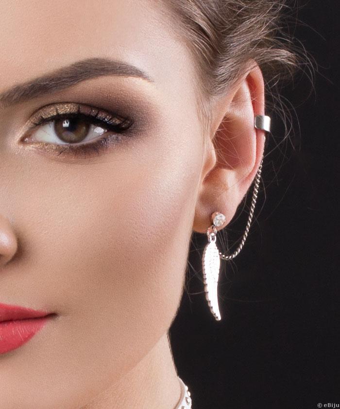 Cercei tip "ear cuff" dubli, cu lanţ şi aripioară