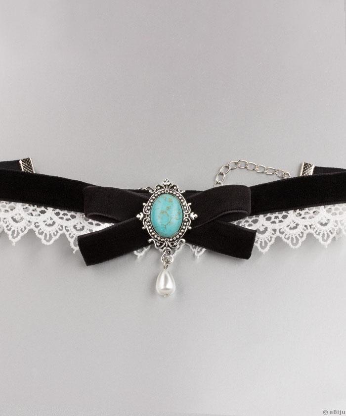 Choker catifea neagra cu cabochon howlite turcoaz