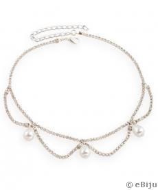 Choker elegant cu cristale şi perle albe