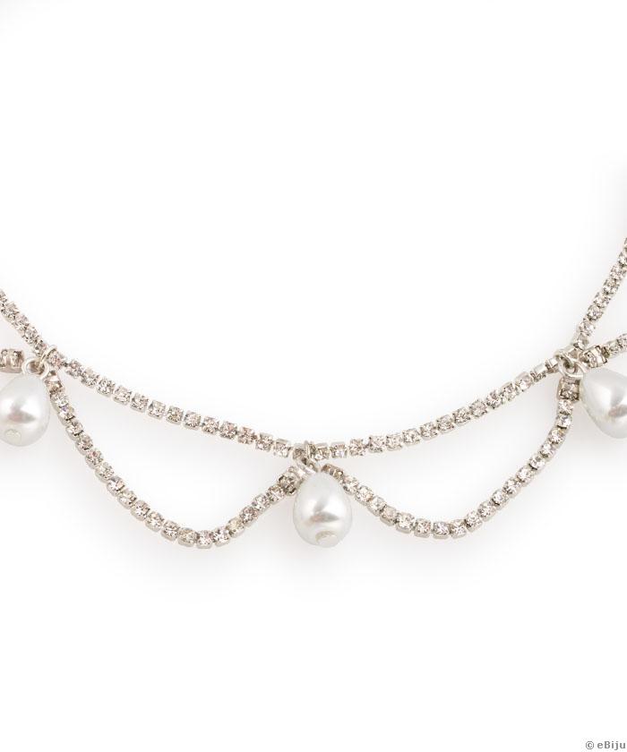 Choker elegant cu cristale şi perle albe