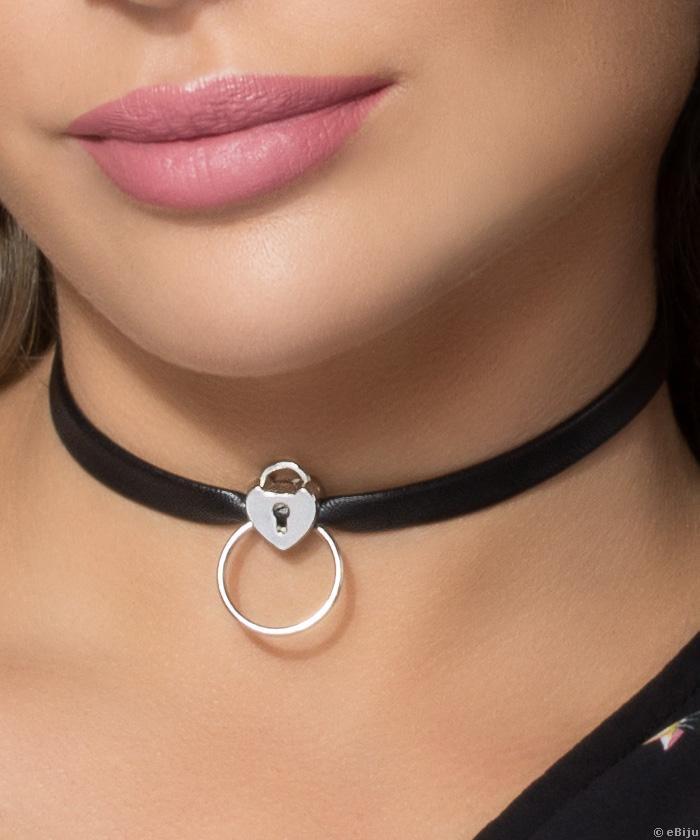 Choker negru cu inimioară-lacăt