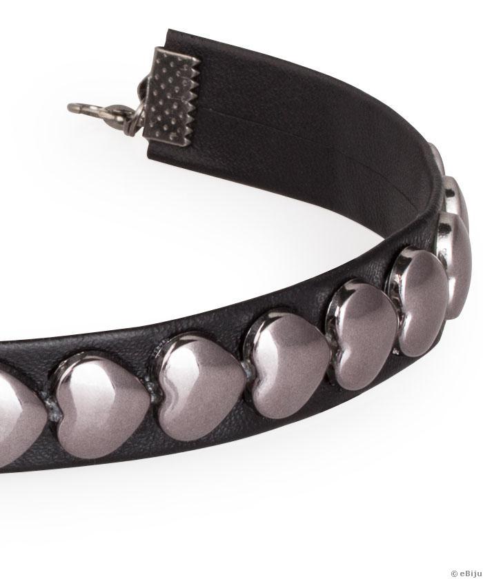 Choker negru, cu inimioare gunmetal