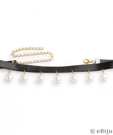 Choker negru cu perle de sticlă albe