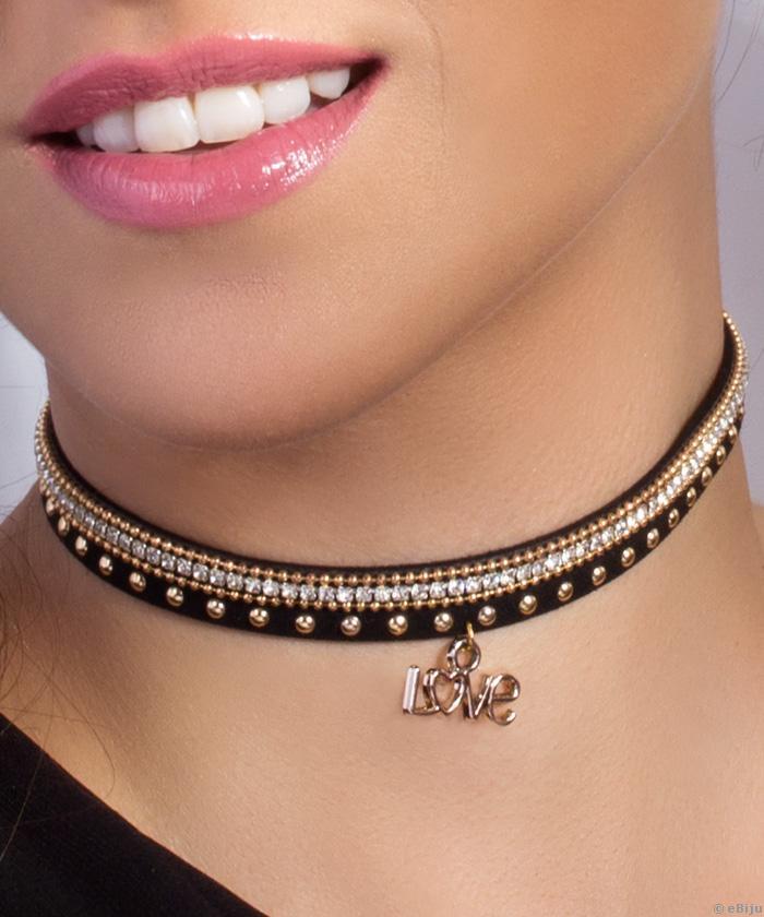 Choker negru piele ecologică şi pandantiv Love