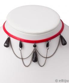 Choker roşu, cristale cu lanţuri gunmetal