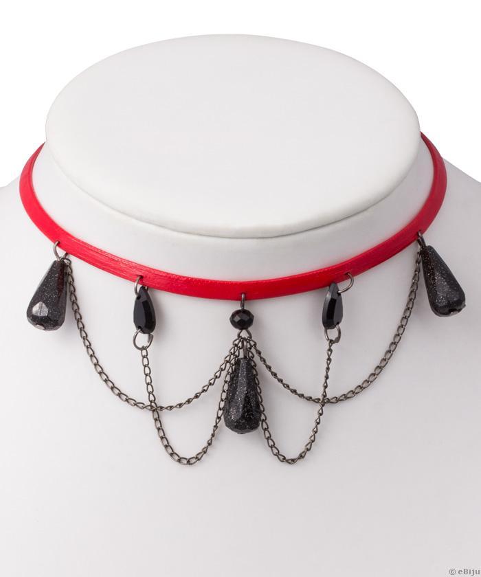 Choker roşu, cristale cu lanţuri gunmetal