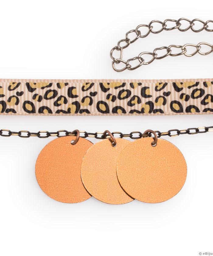 Choker textil cu imprimeu leopard şi paiete metalizate