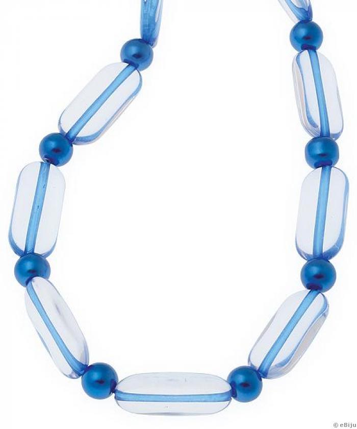 Colier albastru, material sintetic cu perle de sticla