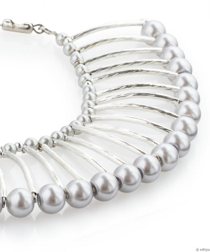 Colier argintiu din perle de sticlă gri