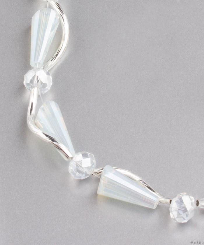Colier cristale conice alb opal