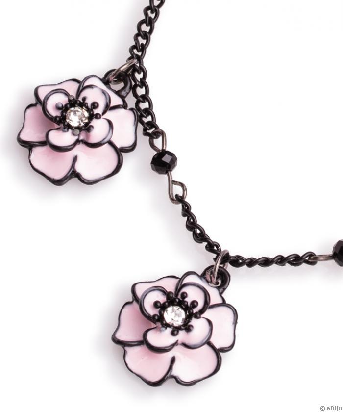 Colier cu flori metalice "Pink Flowers"