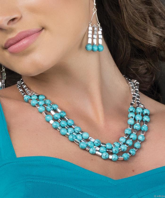 Colier din howlite turcoaz si piese metalice dreptunghiulare