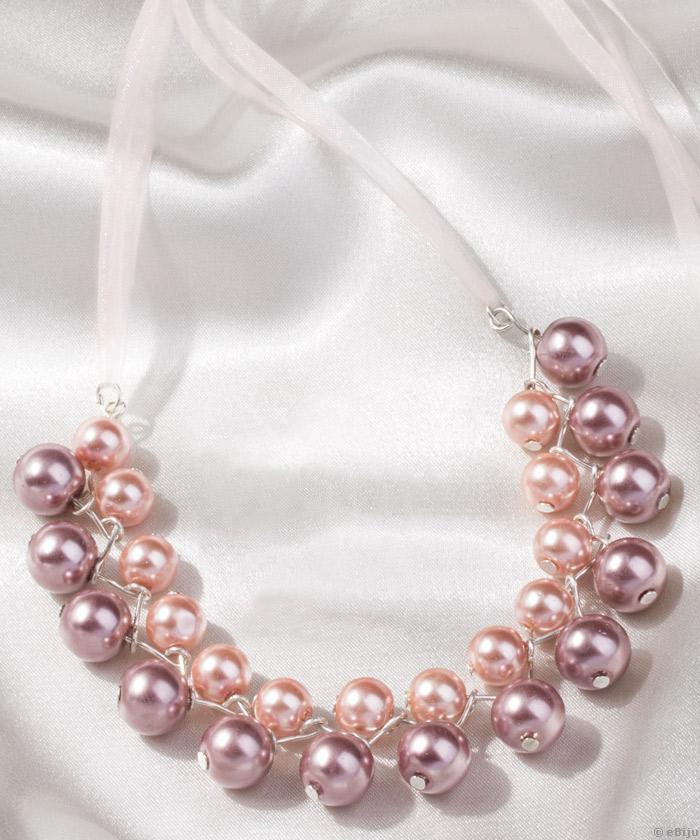 Colier din perle de sticlă roz pudră şi roz piersică