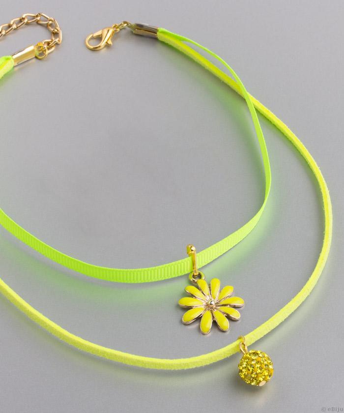 Colier dublu tip choker verde şi galben neon