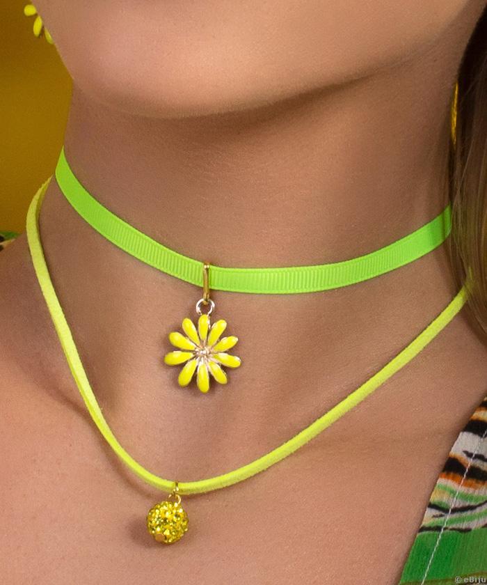 Colier dublu tip choker verde şi galben neon