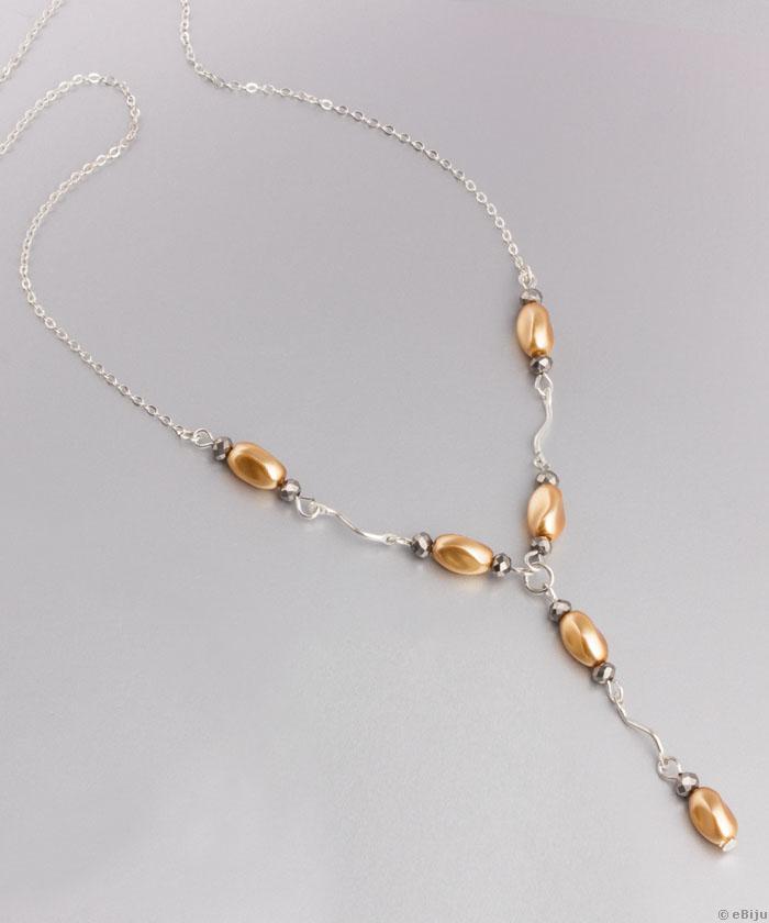 Colier formă Y din perle aurii, cu cristale