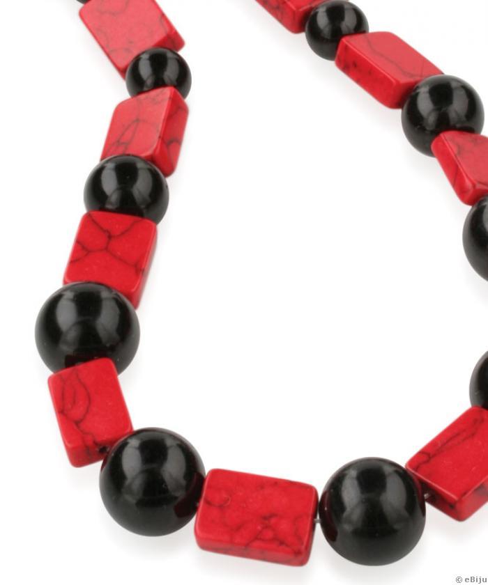 Colier howlite rosu cu perle negre de sticla