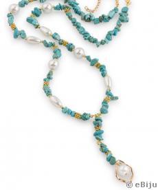 Colier howlite turcoaz cu perle de sticla