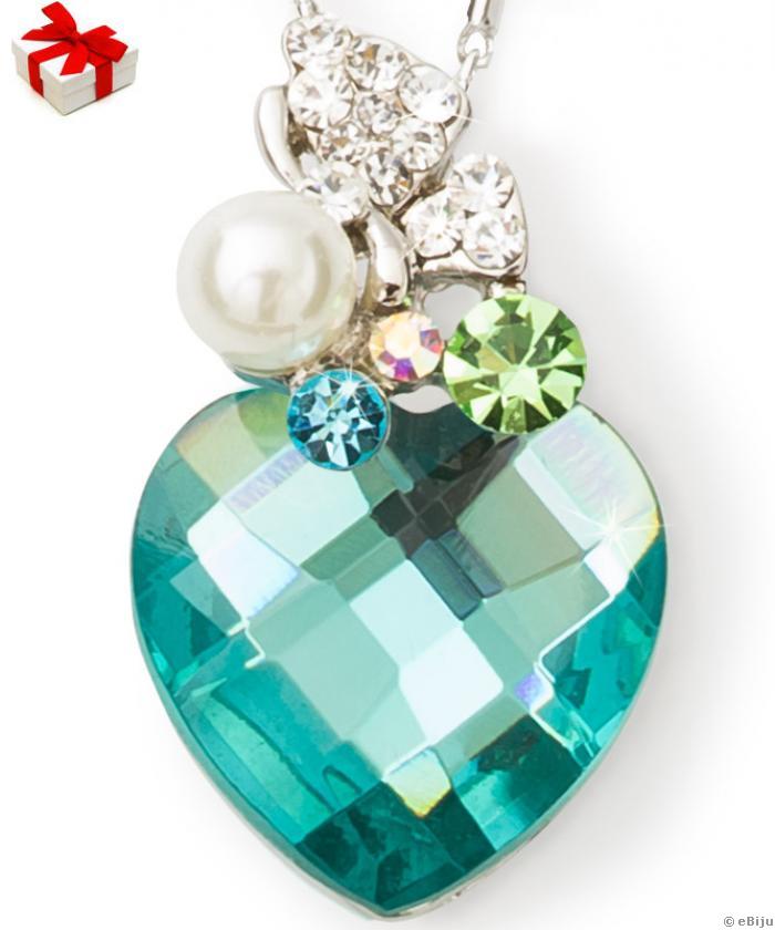 Colier inimioara cu elemente Swarovski verde cu fluture 