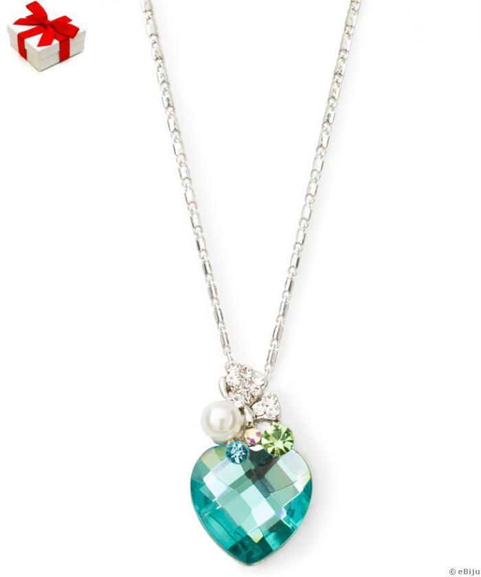 Colier inimioara cu elemente Swarovski verde cu fluture 