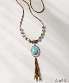 Colier lung, piatră howlite cu ciucure