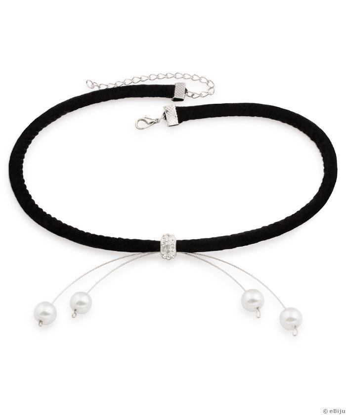 Colier minimalist din catifea neagră cu mărgea tip shamballa