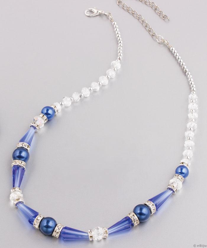 Colier perle albastre şi cristale conice