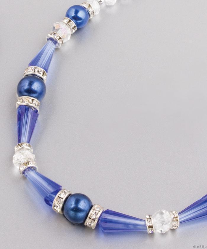 Colier perle albastre şi cristale conice