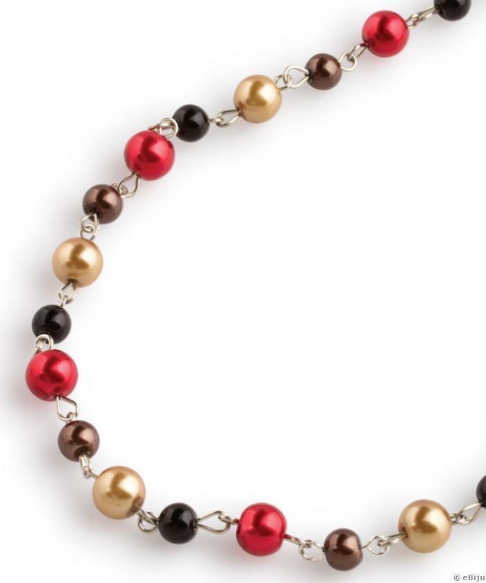 Colier perle de sticlă maro, auriu, roşu şi negru