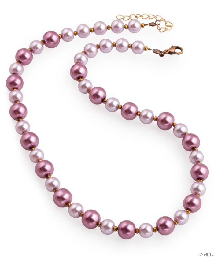 Colier perle de sticlă mov şi bordo, cu cristale