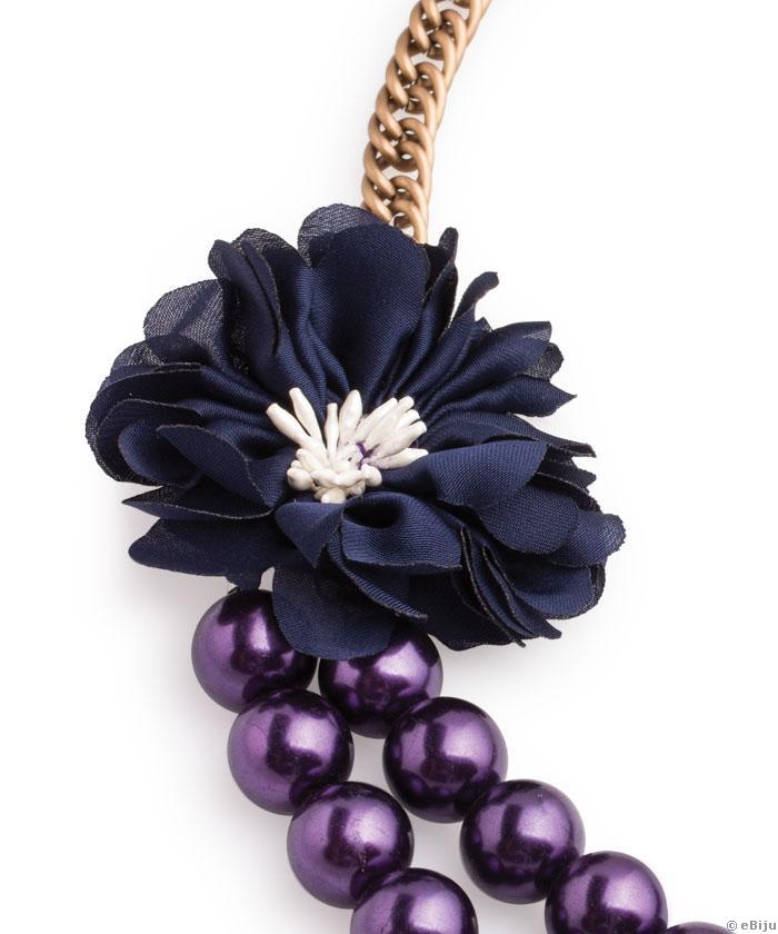 Colier perle de sticlă mov vineţiu şi floare bleumarin