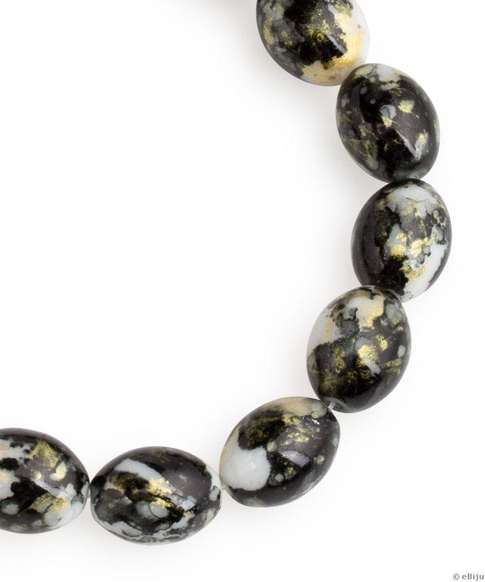 Colier perle de sticlă, ovale, cu efect marmorat