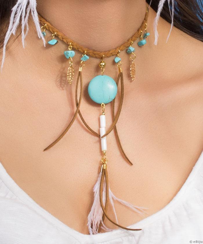 Colier stil boho chic cu pene si howlite