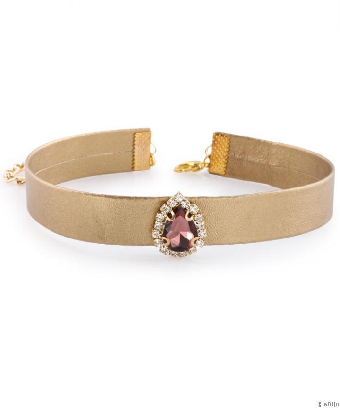 Colier tip choker auriu cu cristal burgundy