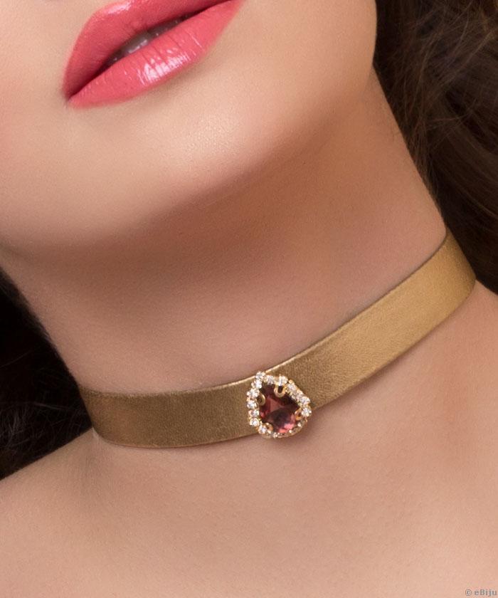 Colier tip choker auriu cu cristal burgundy