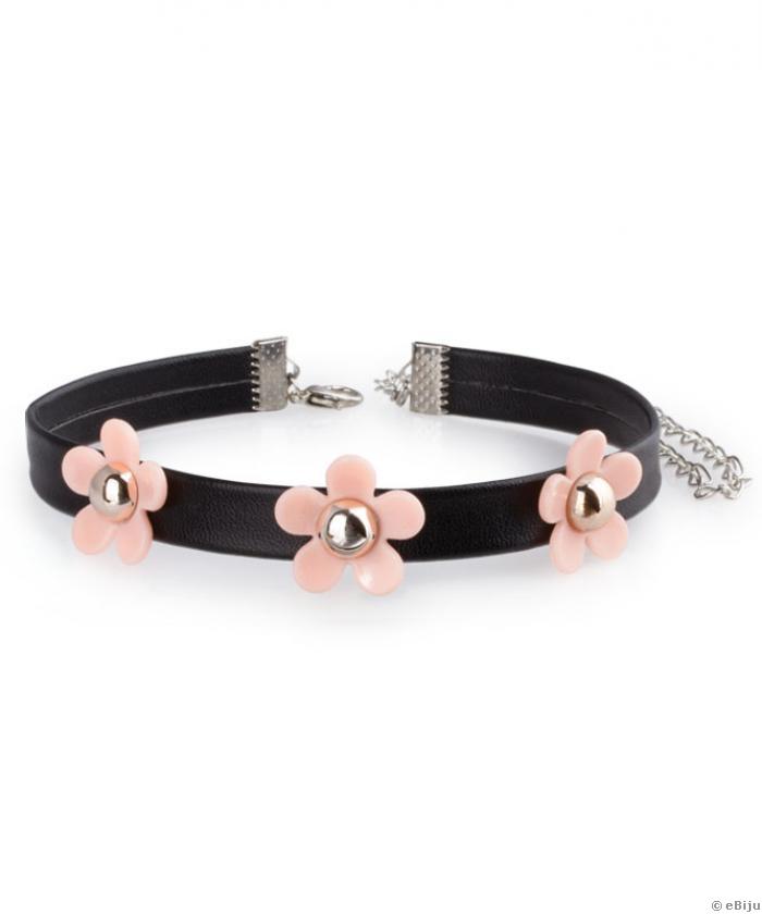 Colier tip choker cu flori roz