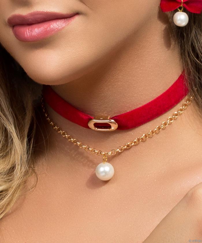 Colier tip choker dublu rosu