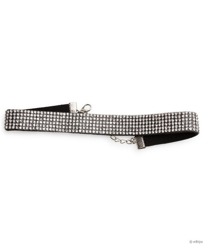 Colier tip choker negru cu cristale albe