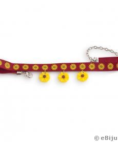 Colier tip choker panglică textilă vişinie