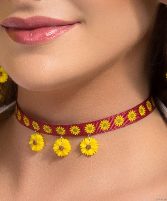 Colier tip choker panglică textilă vişinie