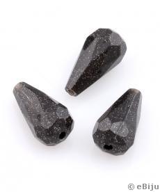 Csillámos akril gyöngy, fekete, csepp forma, 1.8 x 2.4 cm