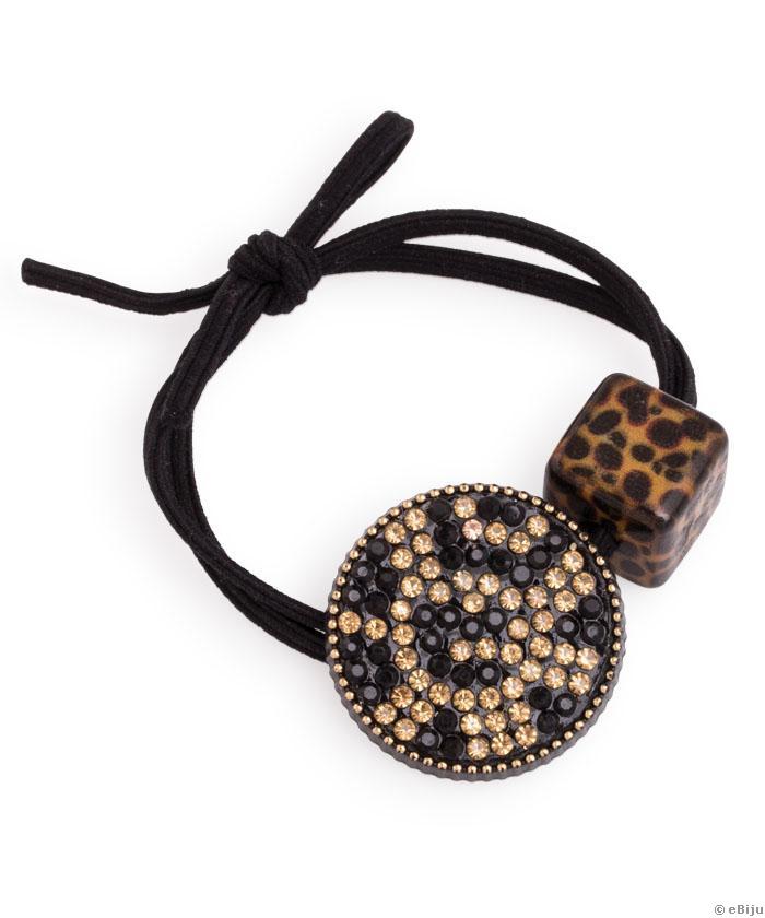 Elastic de par negru cu cristale si cub animal print