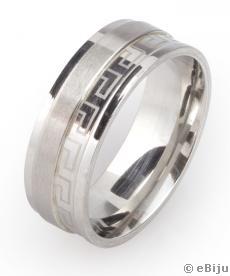 Ezüstszínű görög mintás gyűrű, uniszex