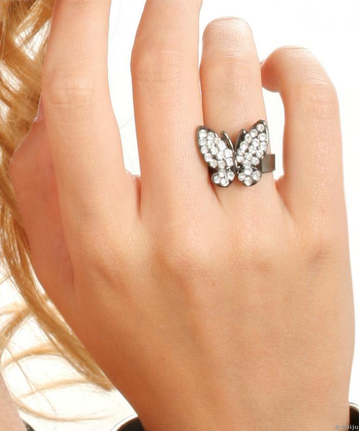 Fehér strasszos pillangó gyűrű