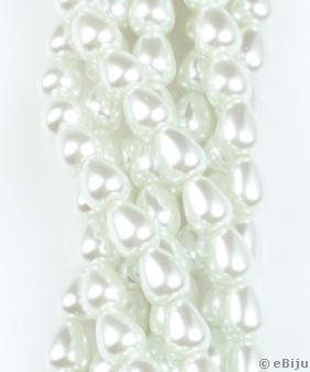 Fehér üveggyöngy, könnycsepp, 1.1 cm