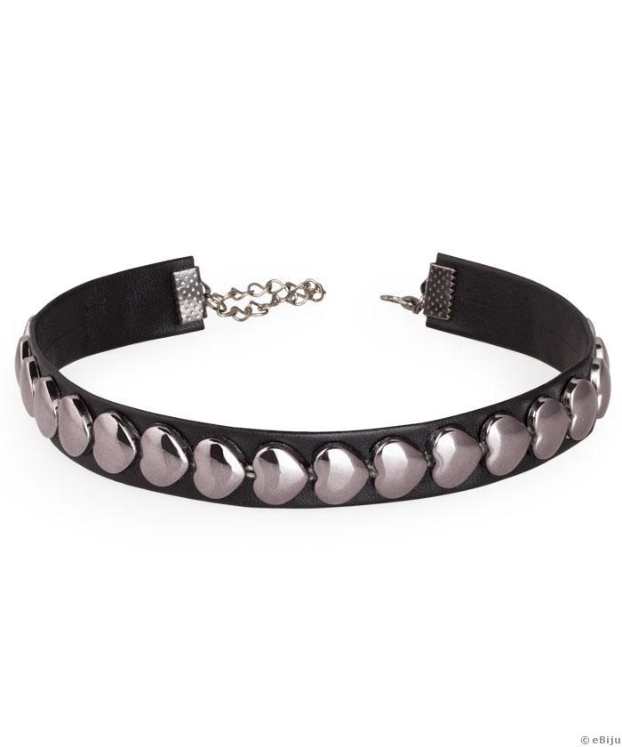 Fekete choker, gunmetal színű akril szívecskékkel