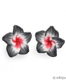 Fekete-fehér-piros virág fülbevaló fimoból